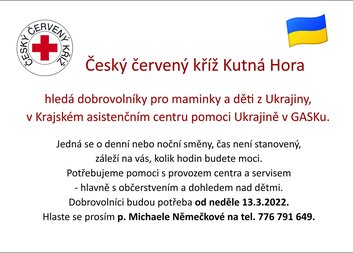 ČESKÝ ČERVENÝ KŘÍŽ KUTNÁ HORA HLEDÁ DOBROVOLNÍKY