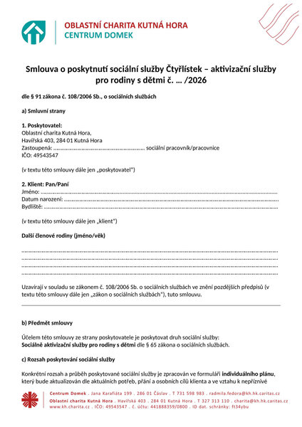 Smlouva o poskytnutí sociální služby SASRD od dubna 2026_1str Smlouva o poskytnutí sociální služby SASRD od dubna 2026_1str